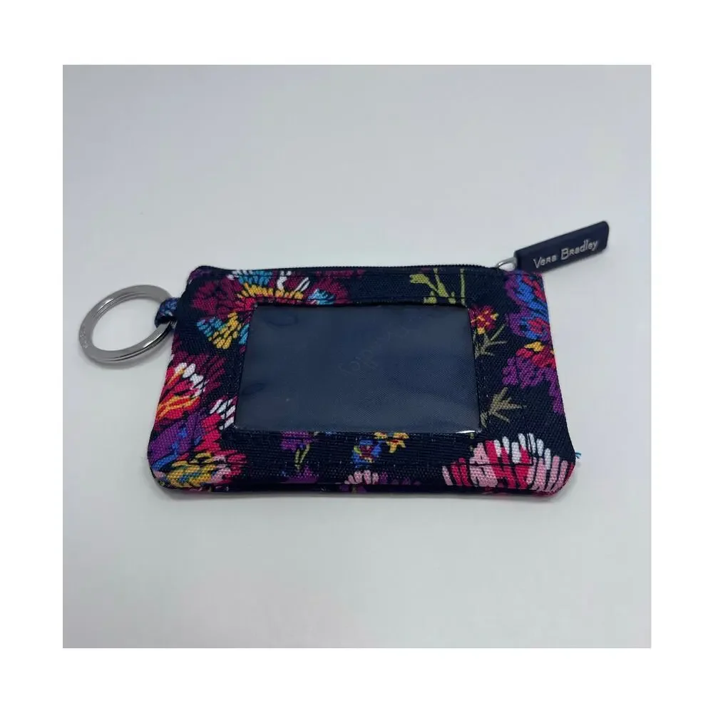 Vera Bradley Zip ID Case / Coin Purse Keychain Midnight Wildflower